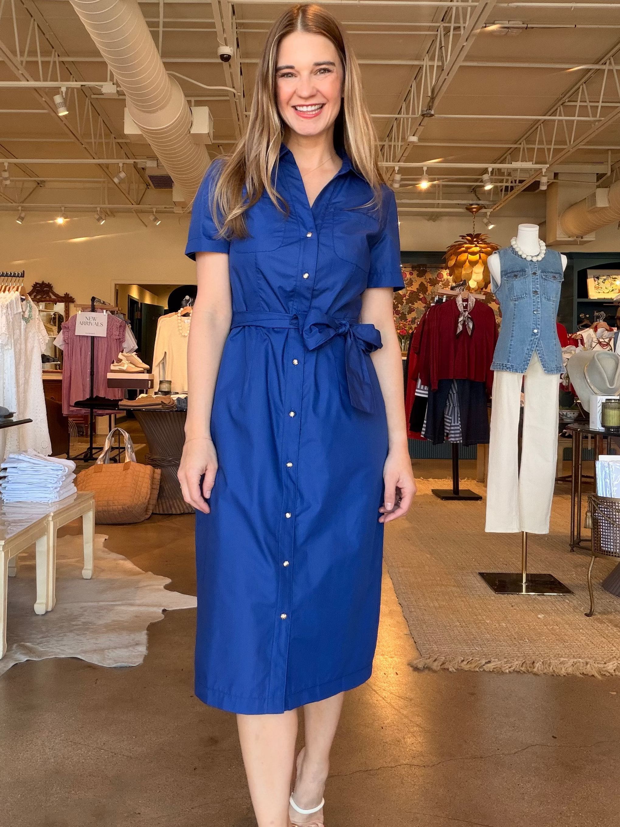 Georgia Tie Waist Midi Shirtdress- Navy Elle Maxine Georgia Tie Waist Midi Shirtdress- Navy Elle Maxine