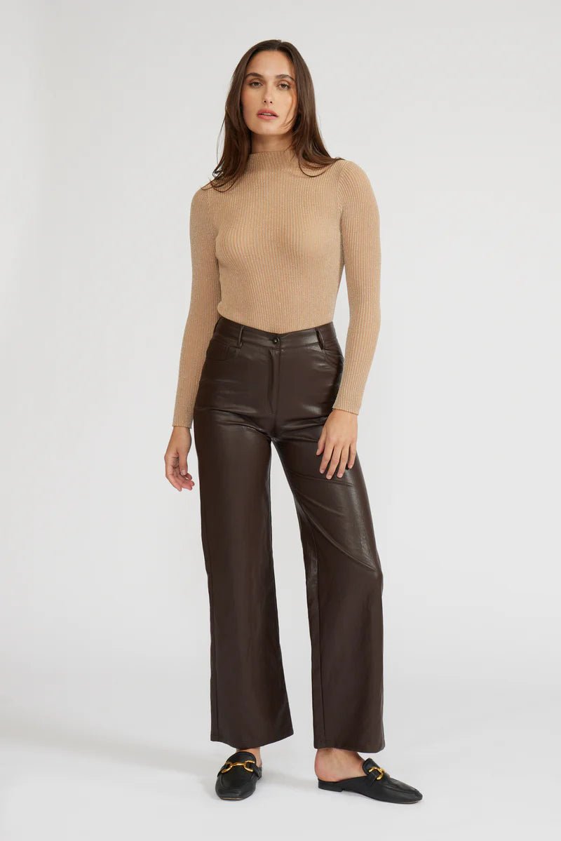 Adler Faux Leather Pant - Brown - Elle Maxine