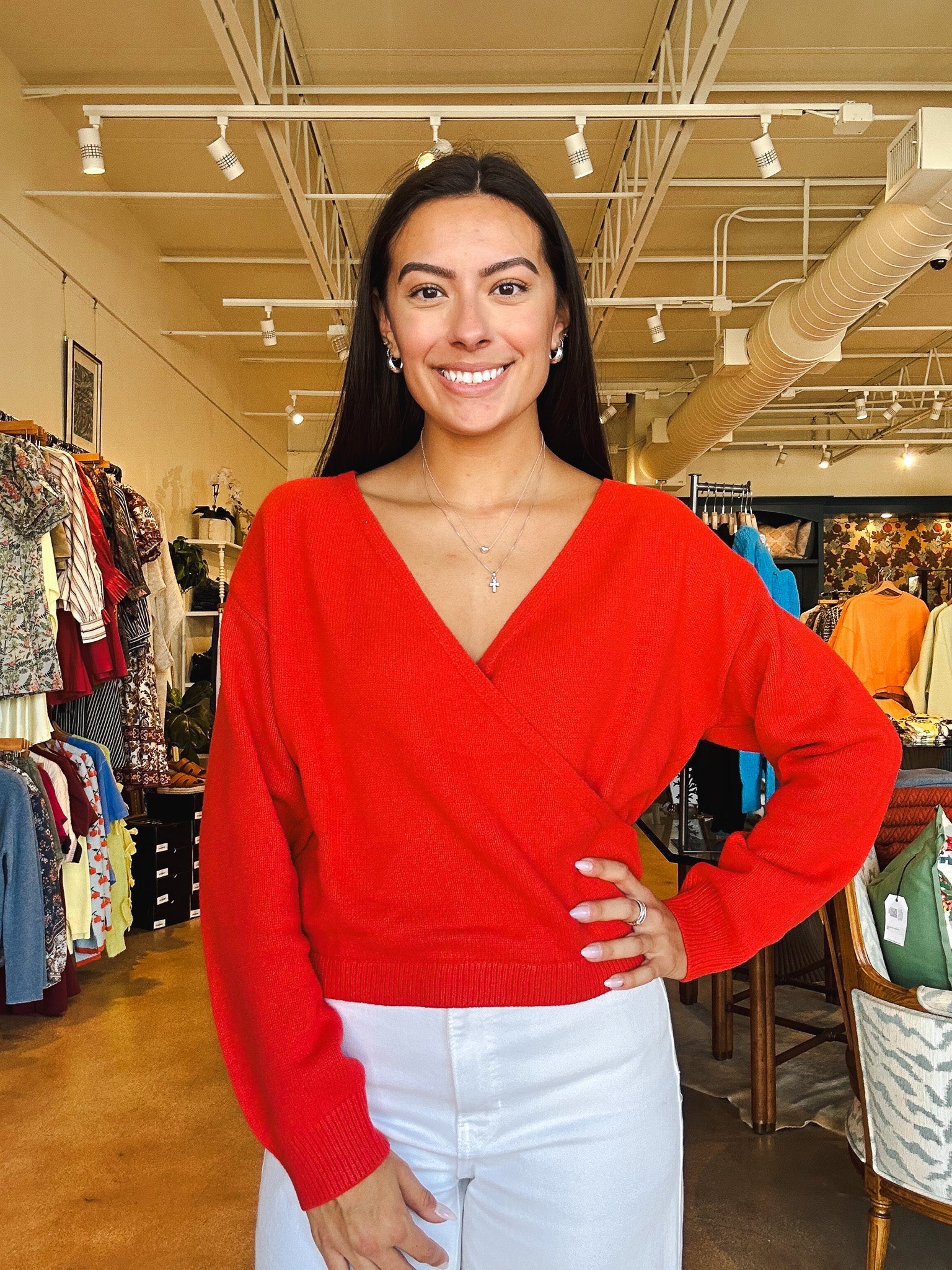 Amira Wrap Sweater - Red - Elle Maxine