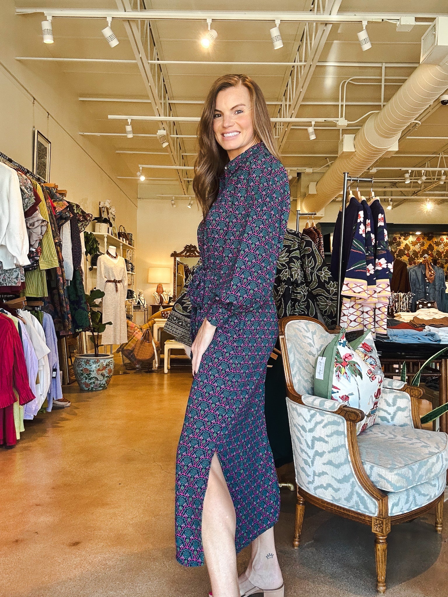 Ava Button Down Midi Dress - Elle Maxine