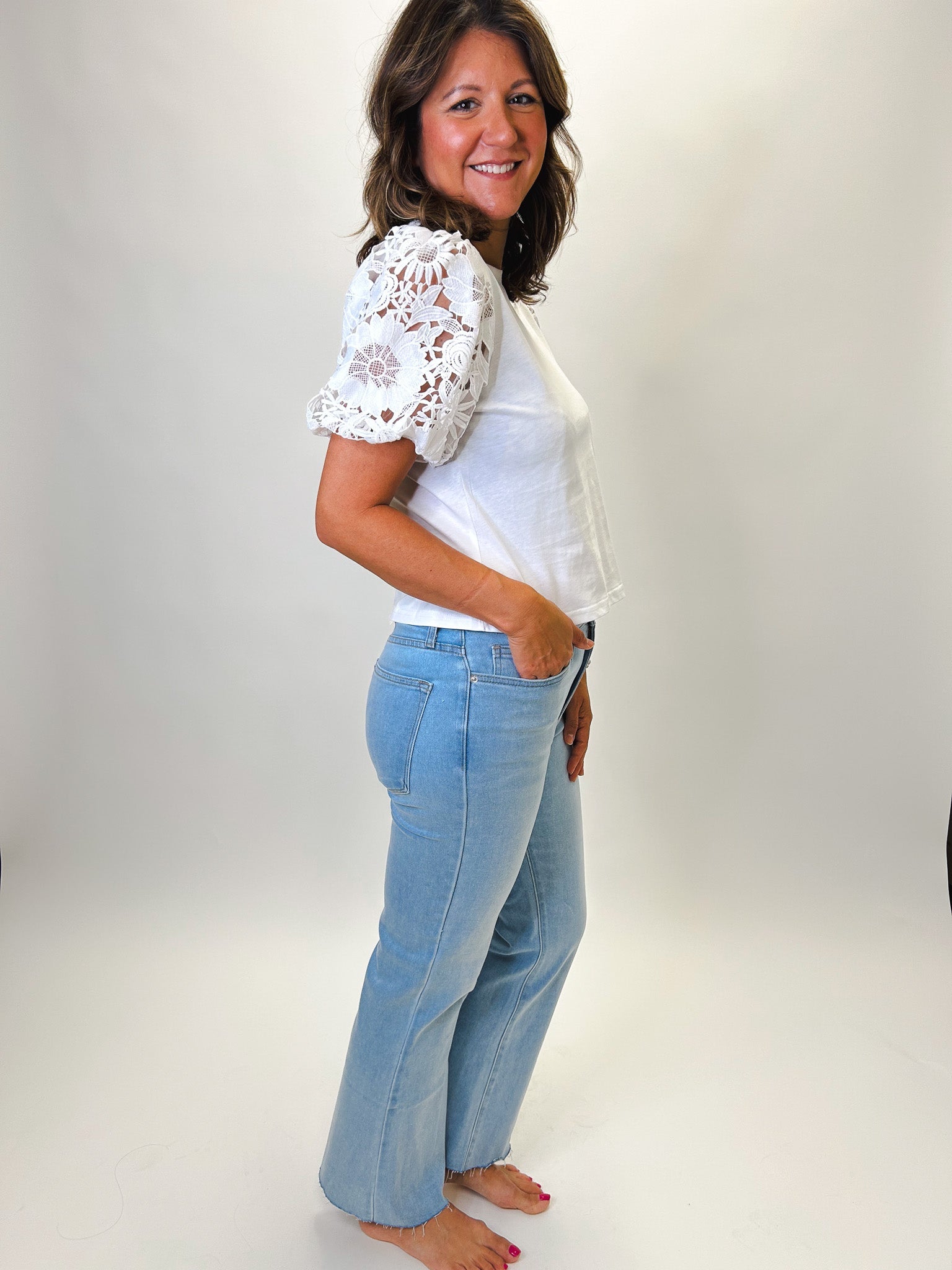 Avi Lace Sleeve Top - Elle Maxine