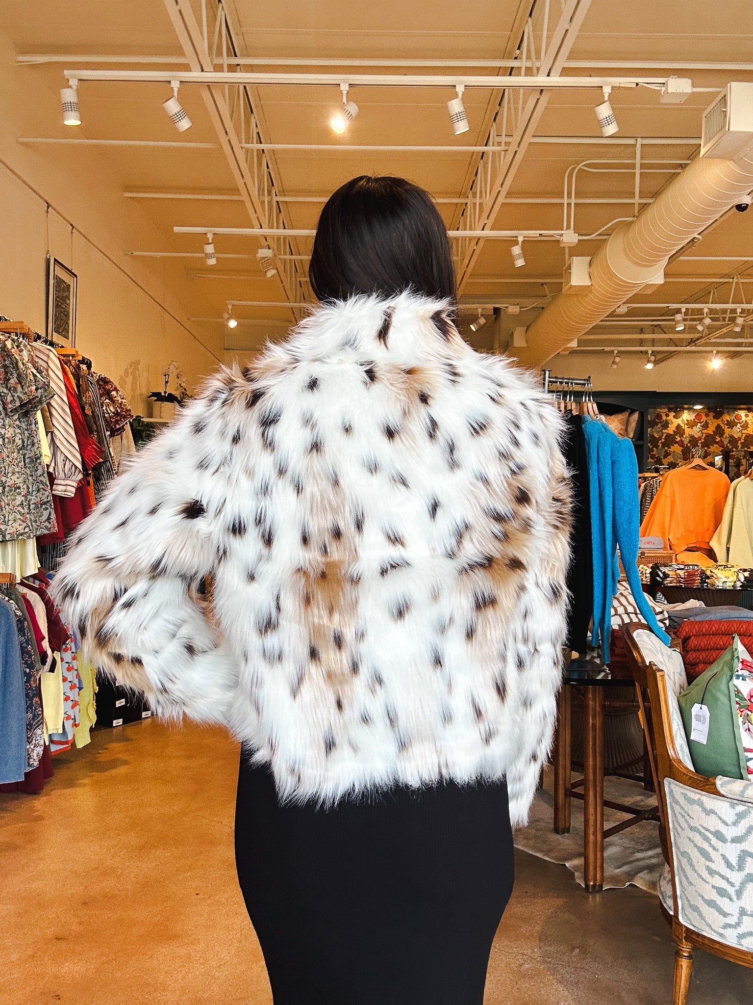 Avril Fur Jacket - Snow Leopard - Elle Maxine