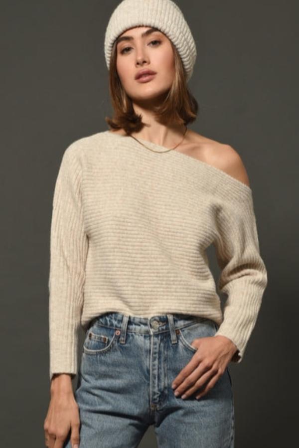 Off the shoulder cream sweater best sale