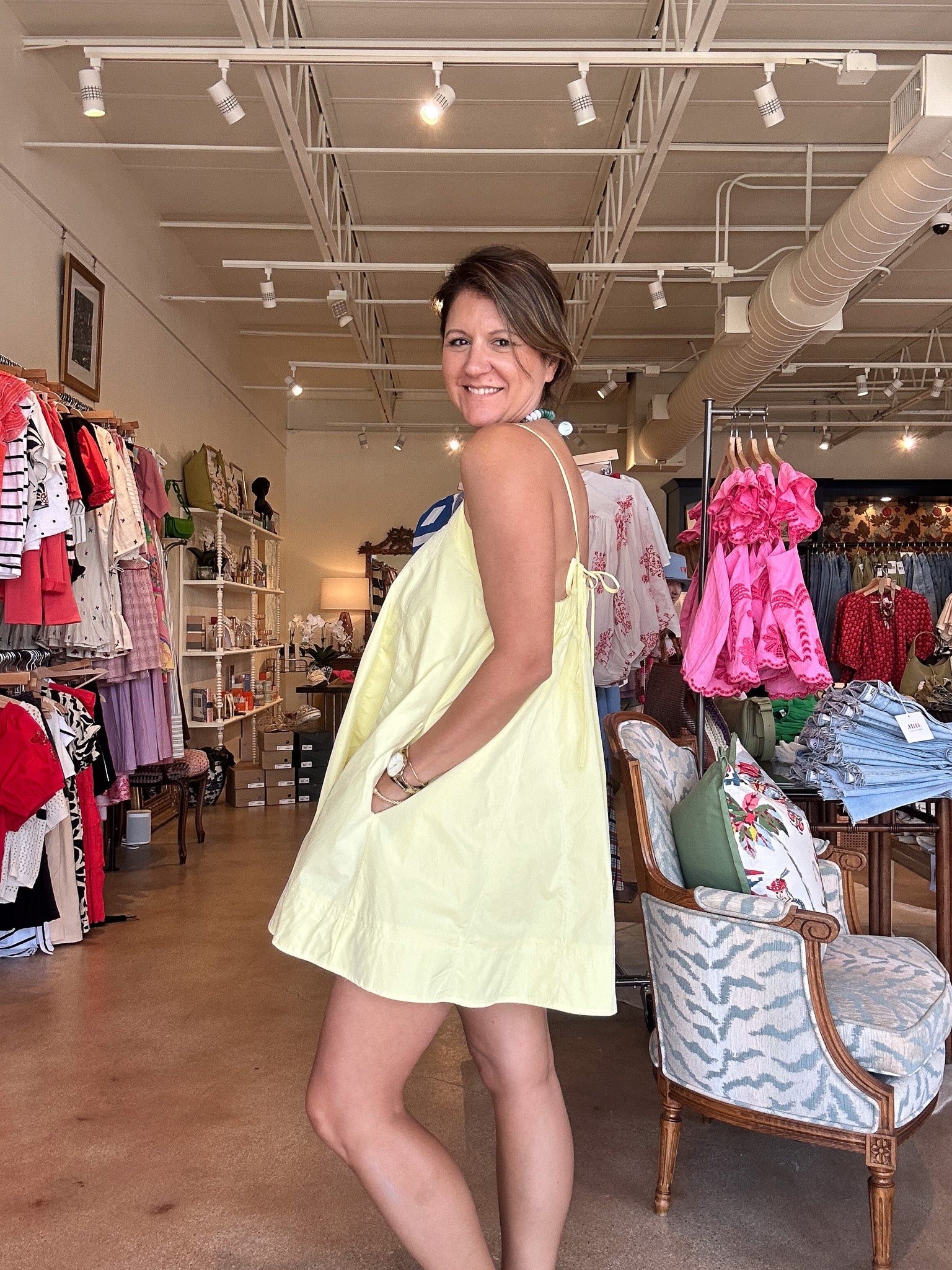 Blake Contrast Stitch Swing Dress - Lemon - Elle Maxine