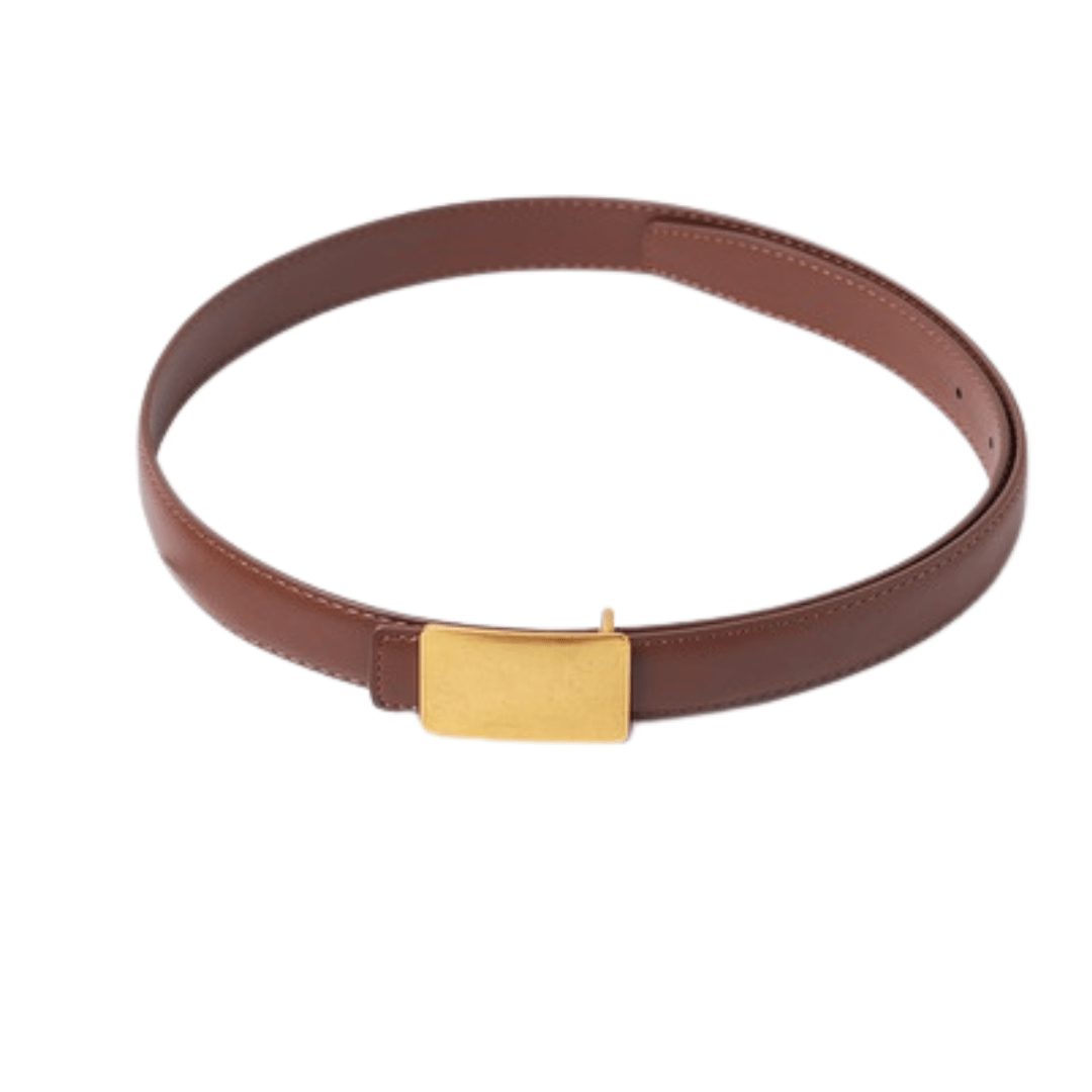 Brushed Rectangular Buckle Belt - Brown - Elle Maxine