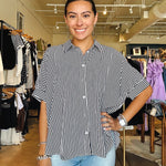 Callie Collared Stripe Blouse - Black - Elle Maxine