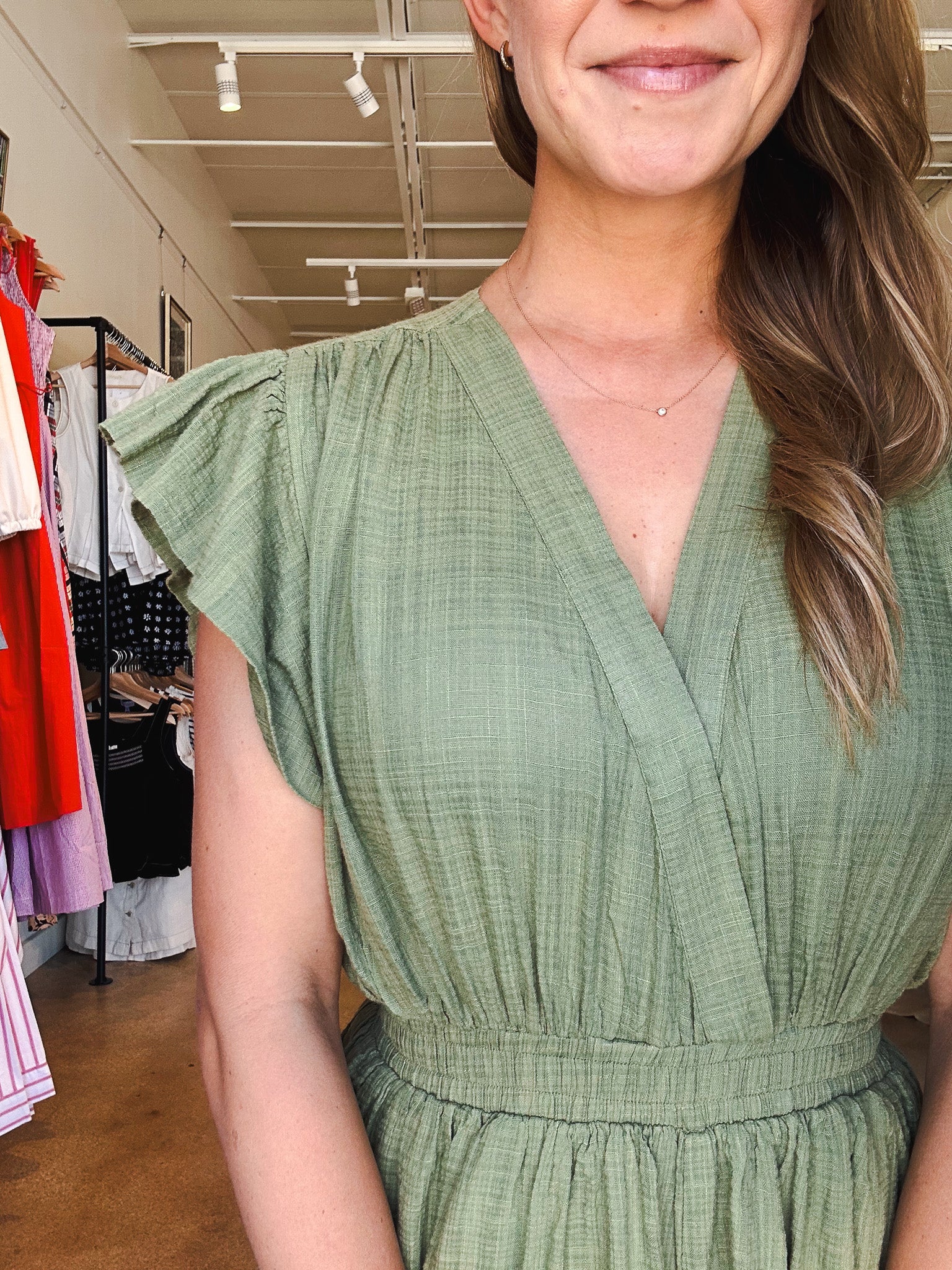 Callie Linen Romper - Olive - Elle Maxine