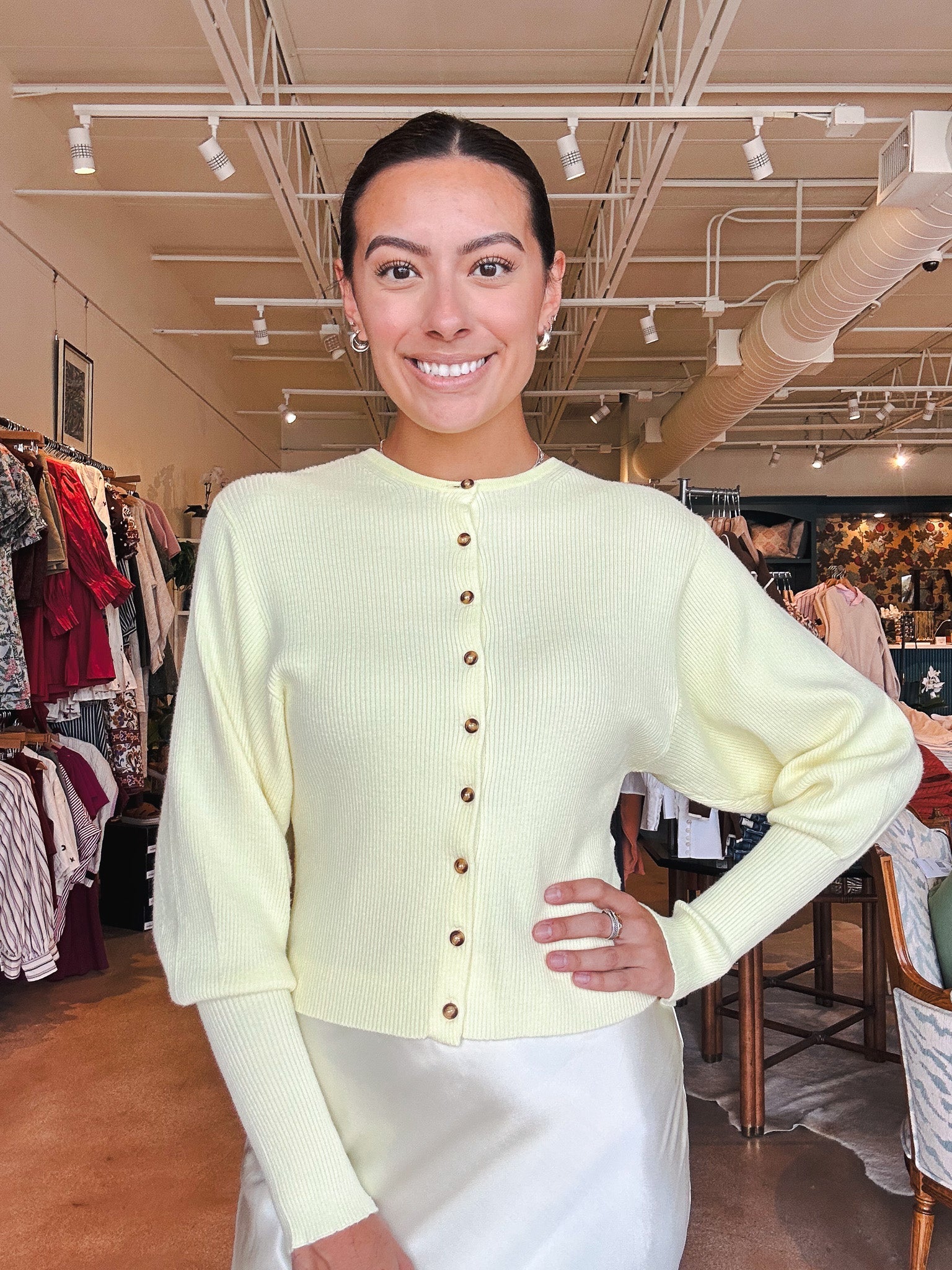 Chenoa Ribbed Cardigan- Butter - Main Image