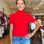 Clara Mock Neck Top - Red - Elle Maxine