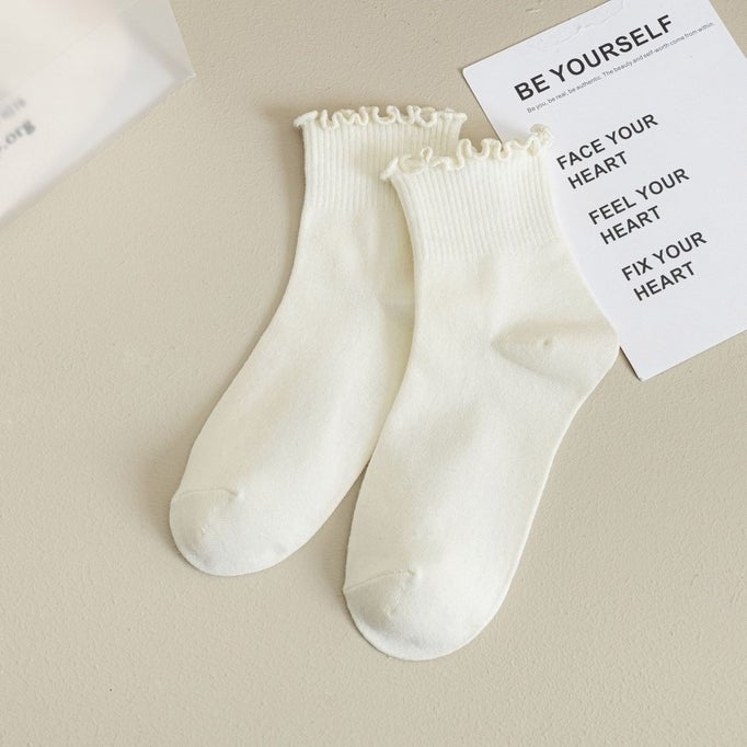 Cream Ruffle Ankle Socks - Elle Maxine