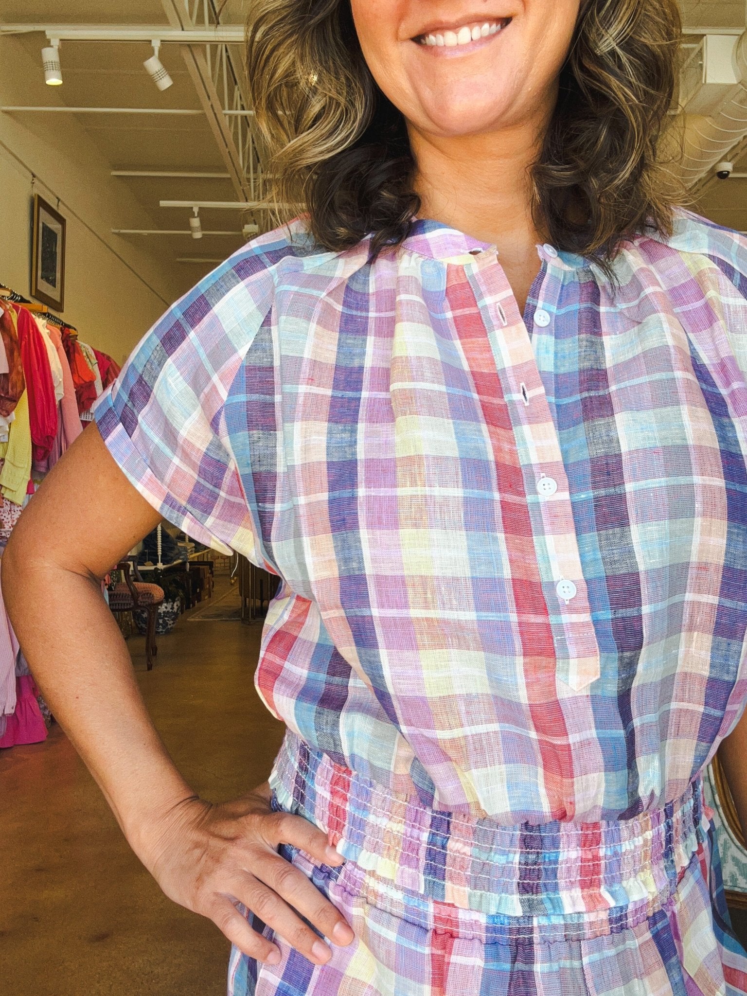 Dari Smocked Waist Top - Plaid - Elle Maxine