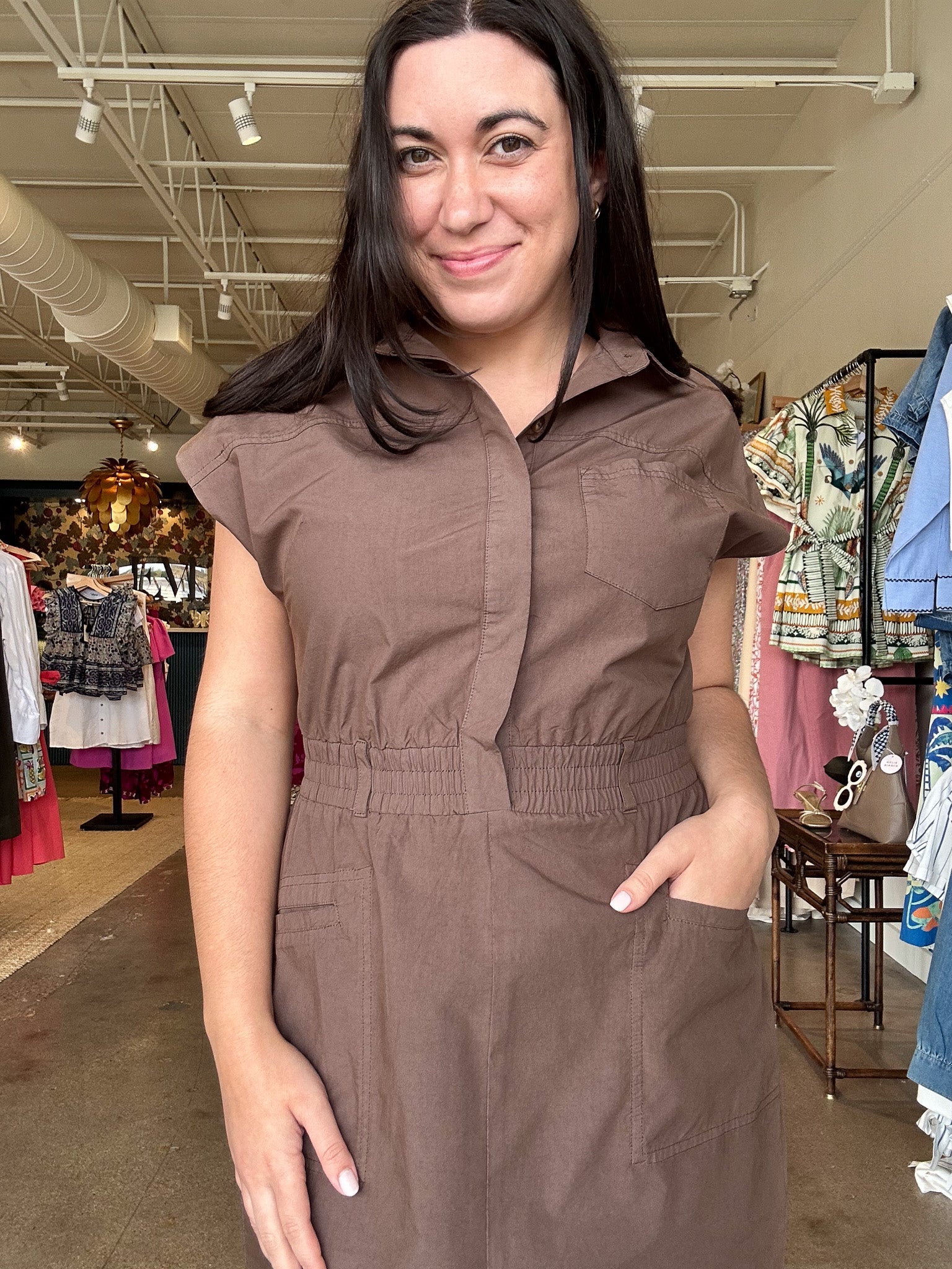 Dorie Utility Dress - Brown - Elle Maxine