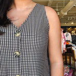 Dorothy V Neck Dress - Black Beige Gingham - Elle Maxine