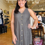 Dorothy V Neck Dress - Black Beige Gingham - Elle Maxine