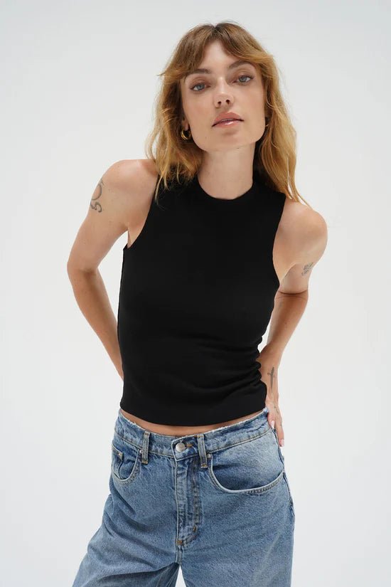 Double Layer Ribbed Tank - Black - Elle Maxine