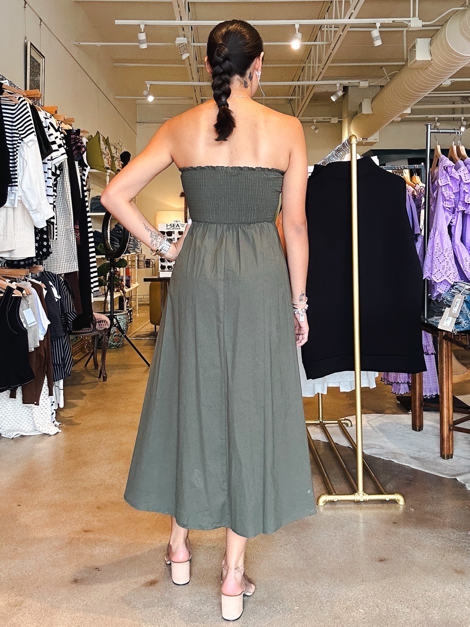 Emily Strapless Maxi Dress - Olive - Elle Maxine
