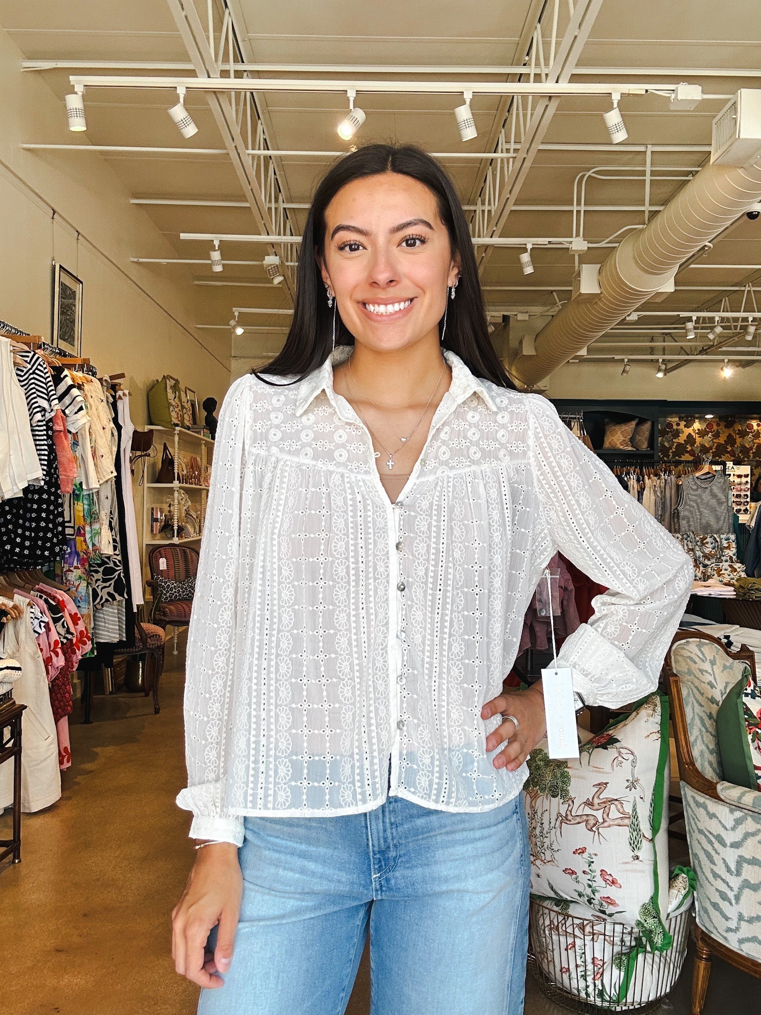 Esme Eyelet Collared Blouse - Elle Maxine