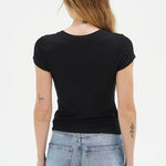 Fitted Ribbed V Neck - Black - Elle Maxine