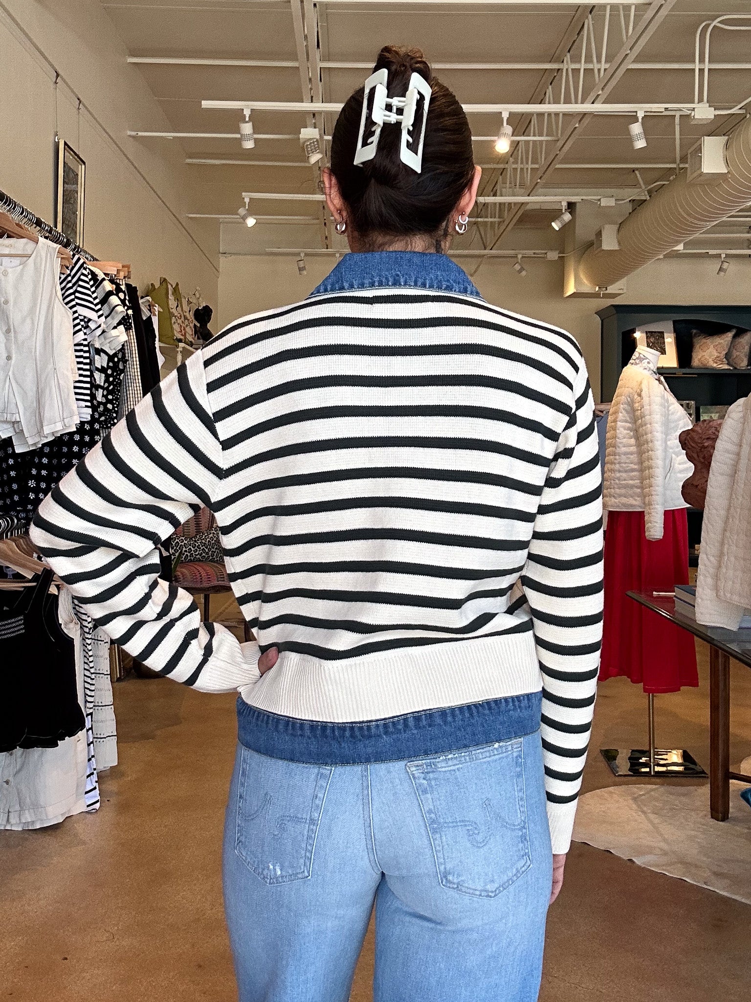 Francis Stripe Sweater Jacket - Green - Elle Maxine