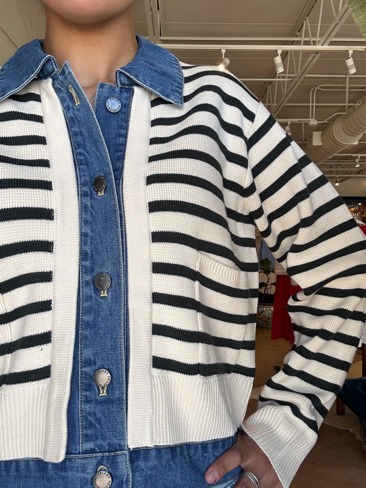 Francis Stripe Sweater Jacket - Green - Elle Maxine