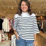 Ginny Mock Neck Sweater - Cream/Black Stripe - Elle Maxine