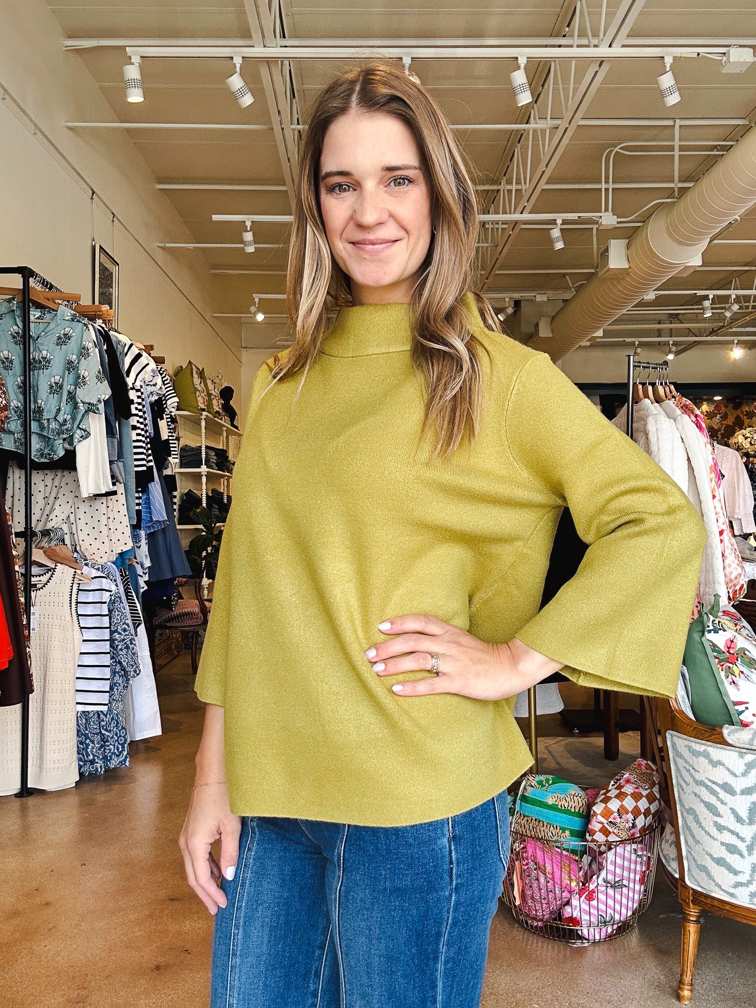 Ginny Mock Neck Sweater - Dark Citron - Elle Maxine