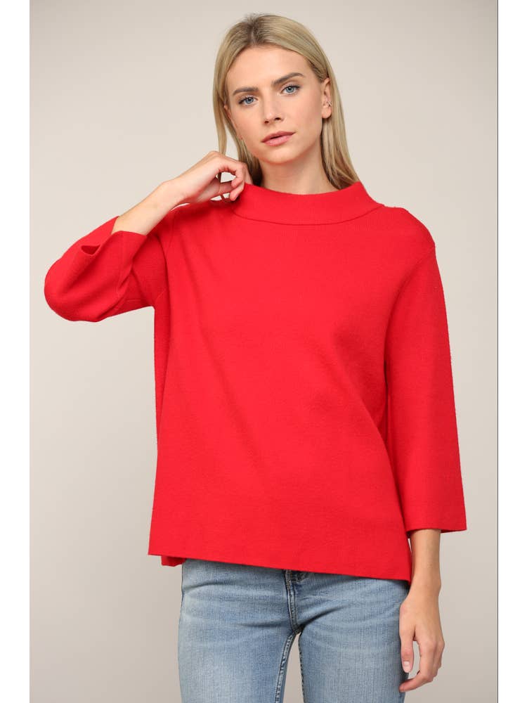 Ginny Mock Neck Sweater - Red - Elle Maxine