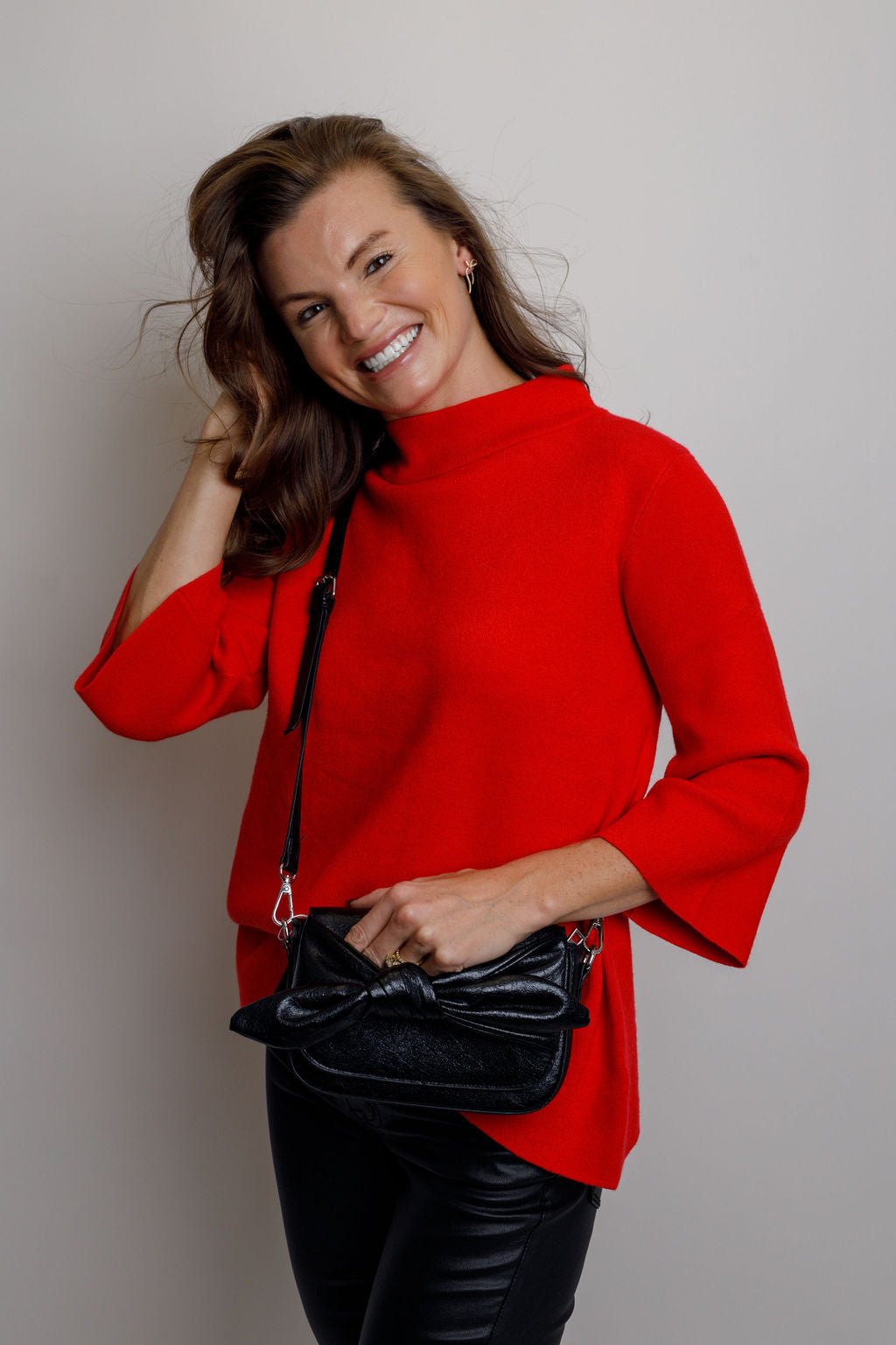 Ginny Mock Neck Sweater - Red - Elle Maxine