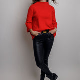 Ginny Mock Neck Sweater - Red - Elle Maxine