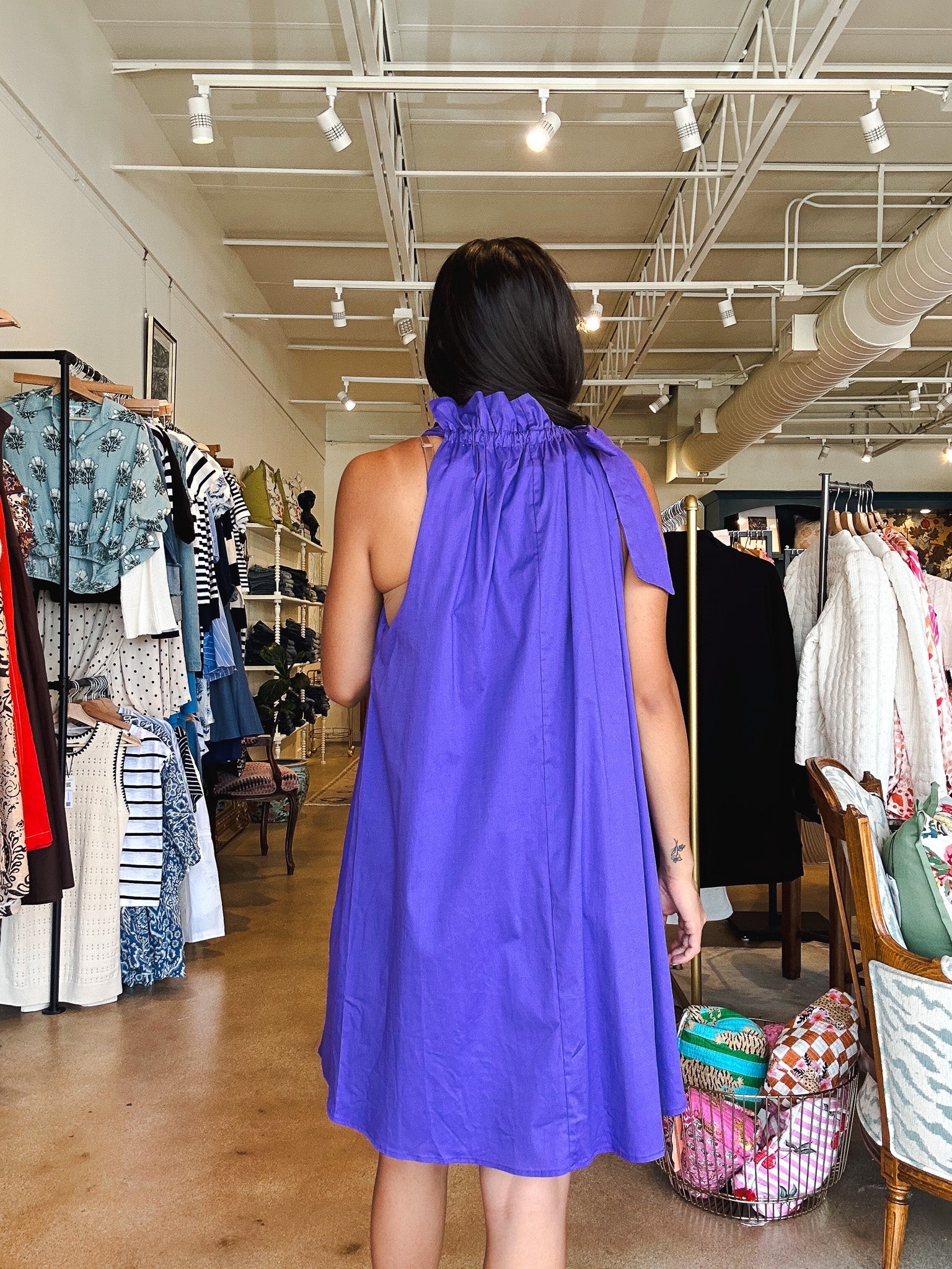 Gracie Ruffle Tie Neck Dress - Purple - Elle Maxine