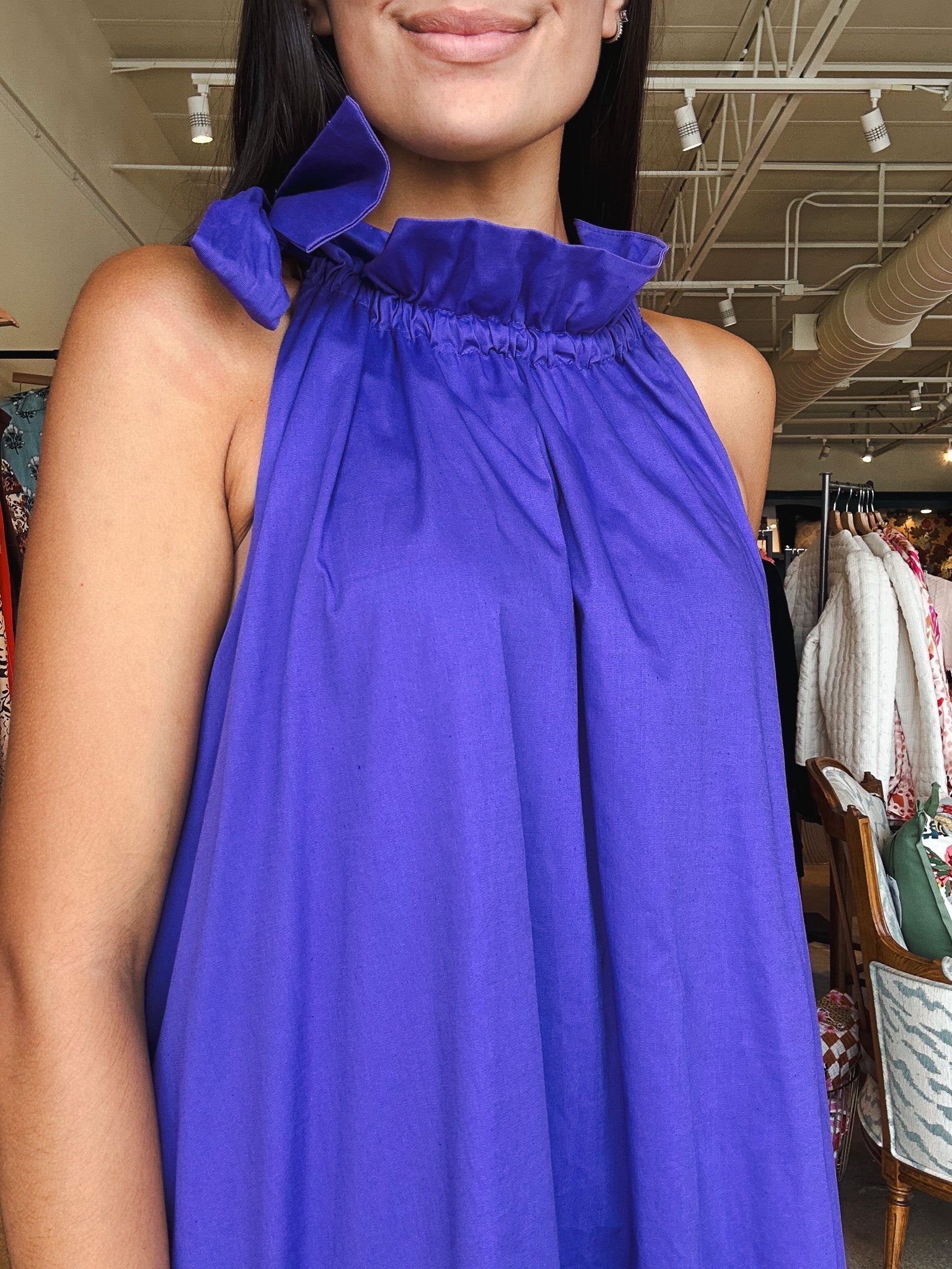 Gracie Ruffle Tie Neck Dress - Purple - Elle Maxine