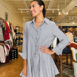 Grey Stripe Pleat Shirtdress - Elle Maxine