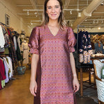 Groovy Grid V Neck Shift Dress - Elle Maxine