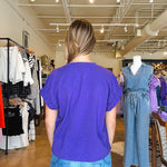 Hannah Elastic Sleeve Top - Purple - Elle Maxine