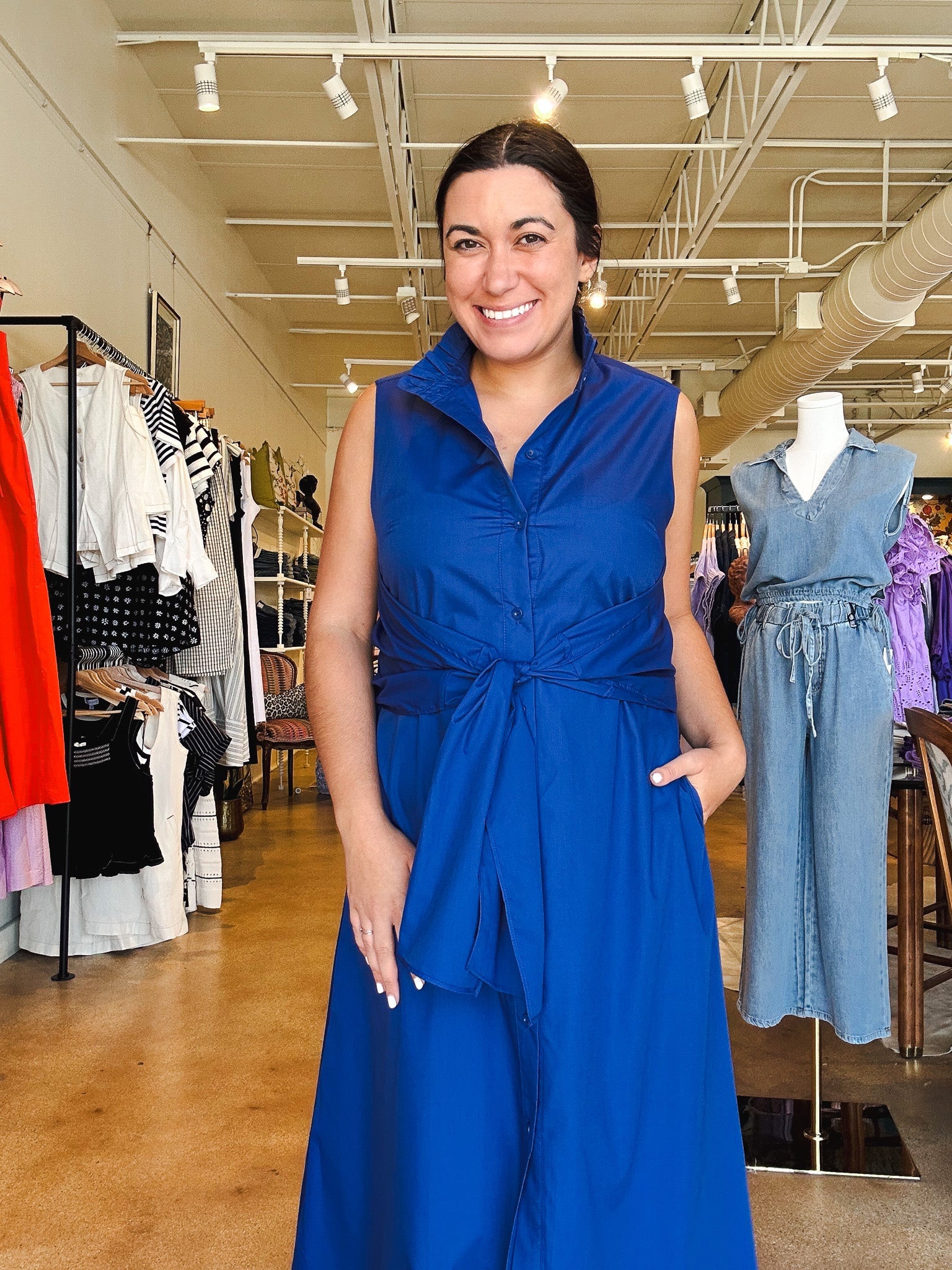 India Tie Front Maxi Dress - Navy - Elle Maxine