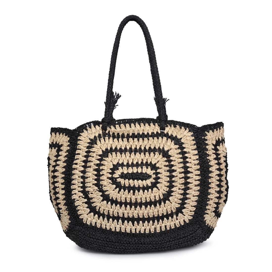 Isla Straw Beach Tote - Black/Natural - Elle Maxine
