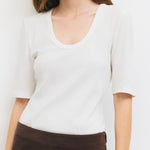 Izzy Scoop Neck Tee - White - Elle Maxine