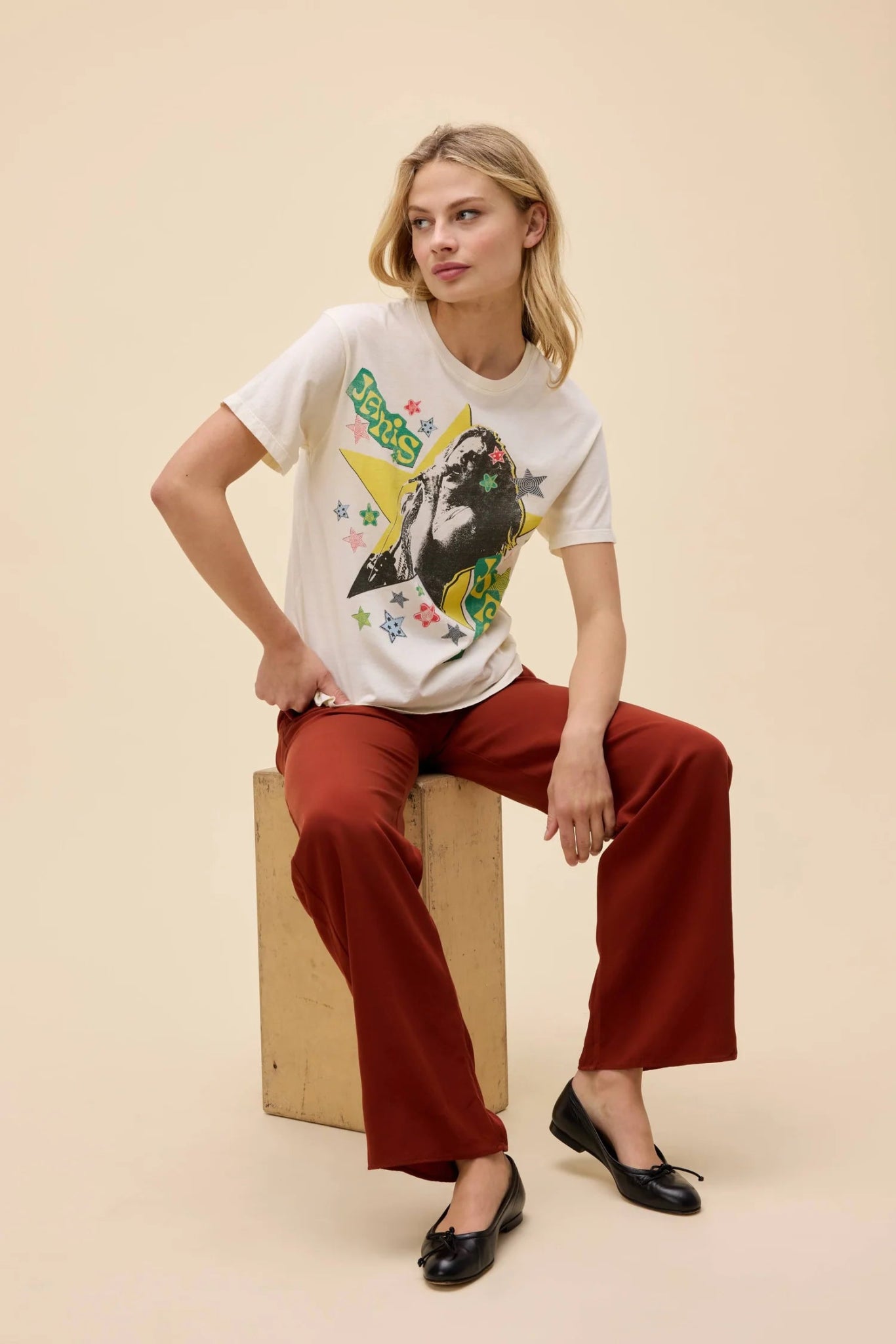 Janis Joplin Scrapbook Art Boyfriend Tee - Elle Maxine