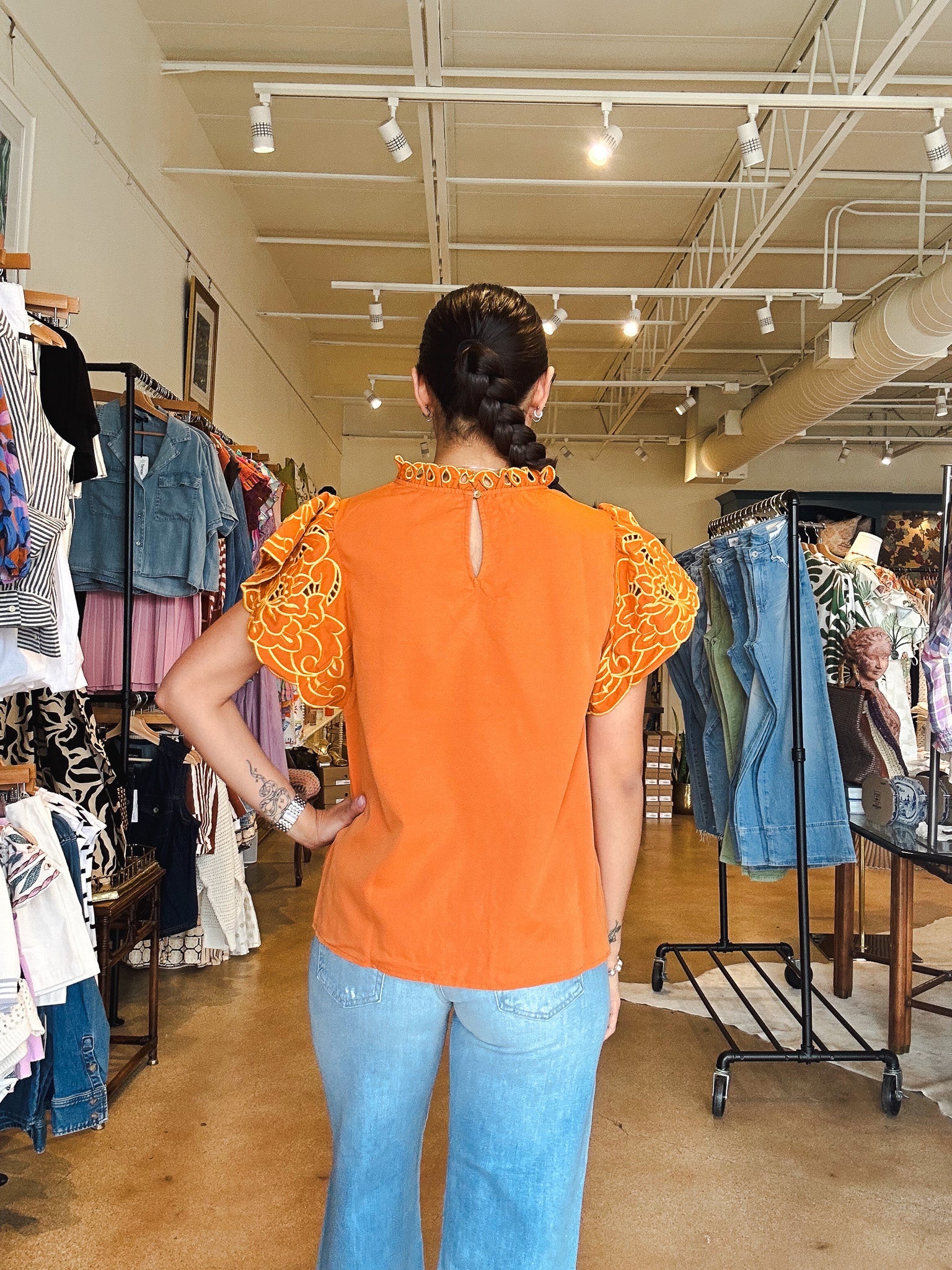 Jasmine Embroidered Floral Sleeve Top - Amber - Elle Maxine
