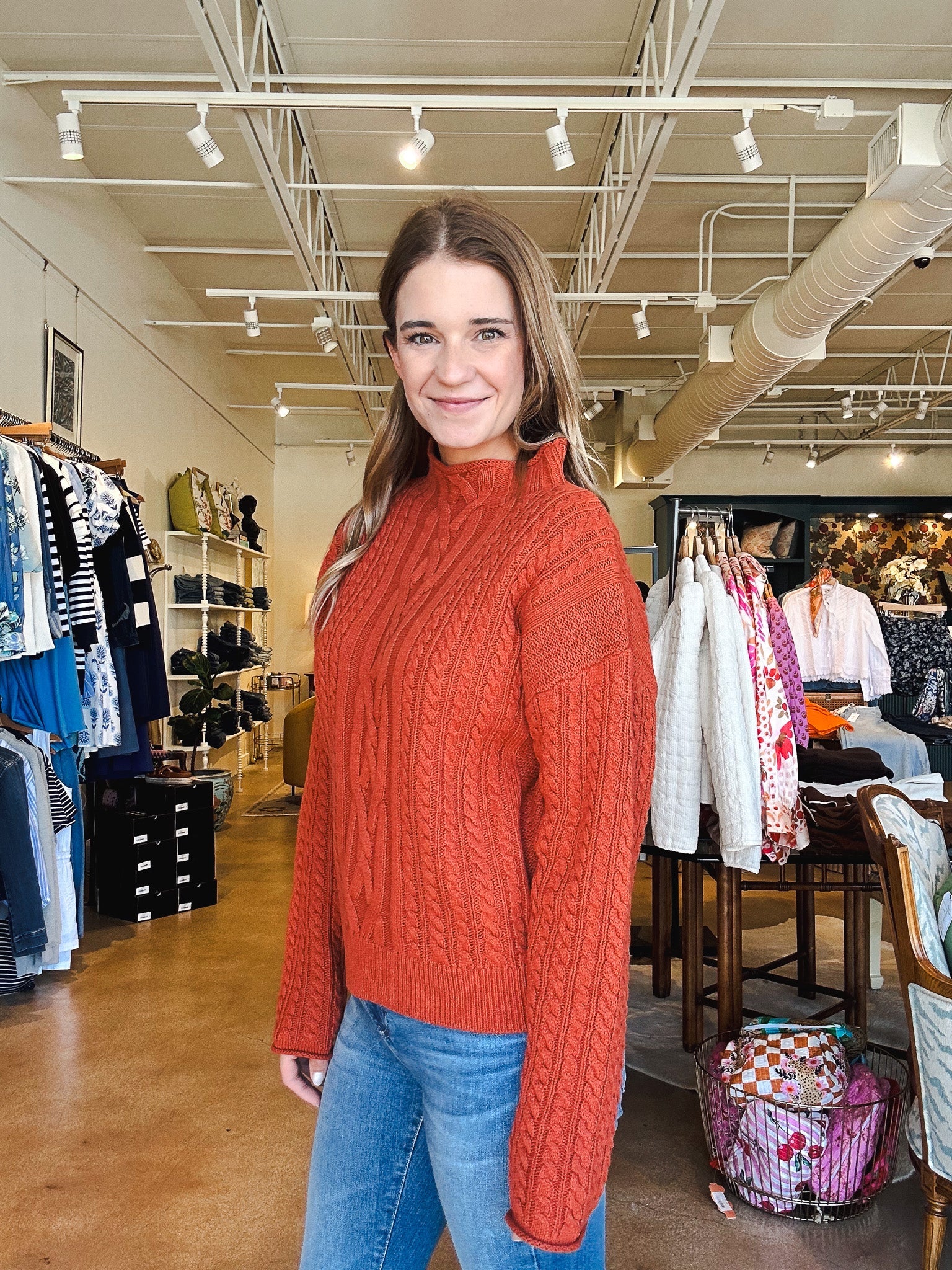 Jennevie Cable Knit Sweater - Brick - Elle Maxine