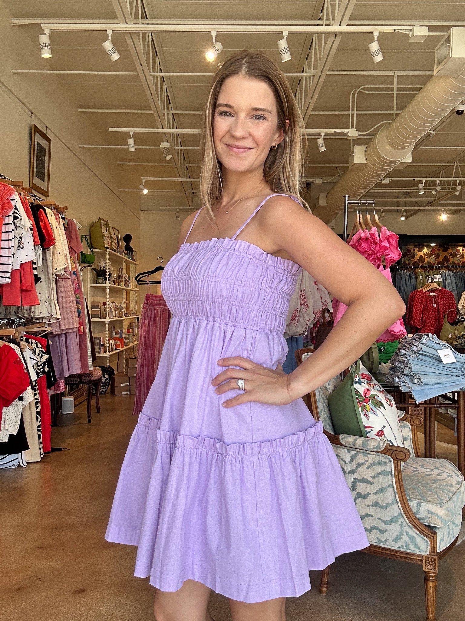 Karlie Smocked Ruffle Dress - Lavender - Elle Maxine