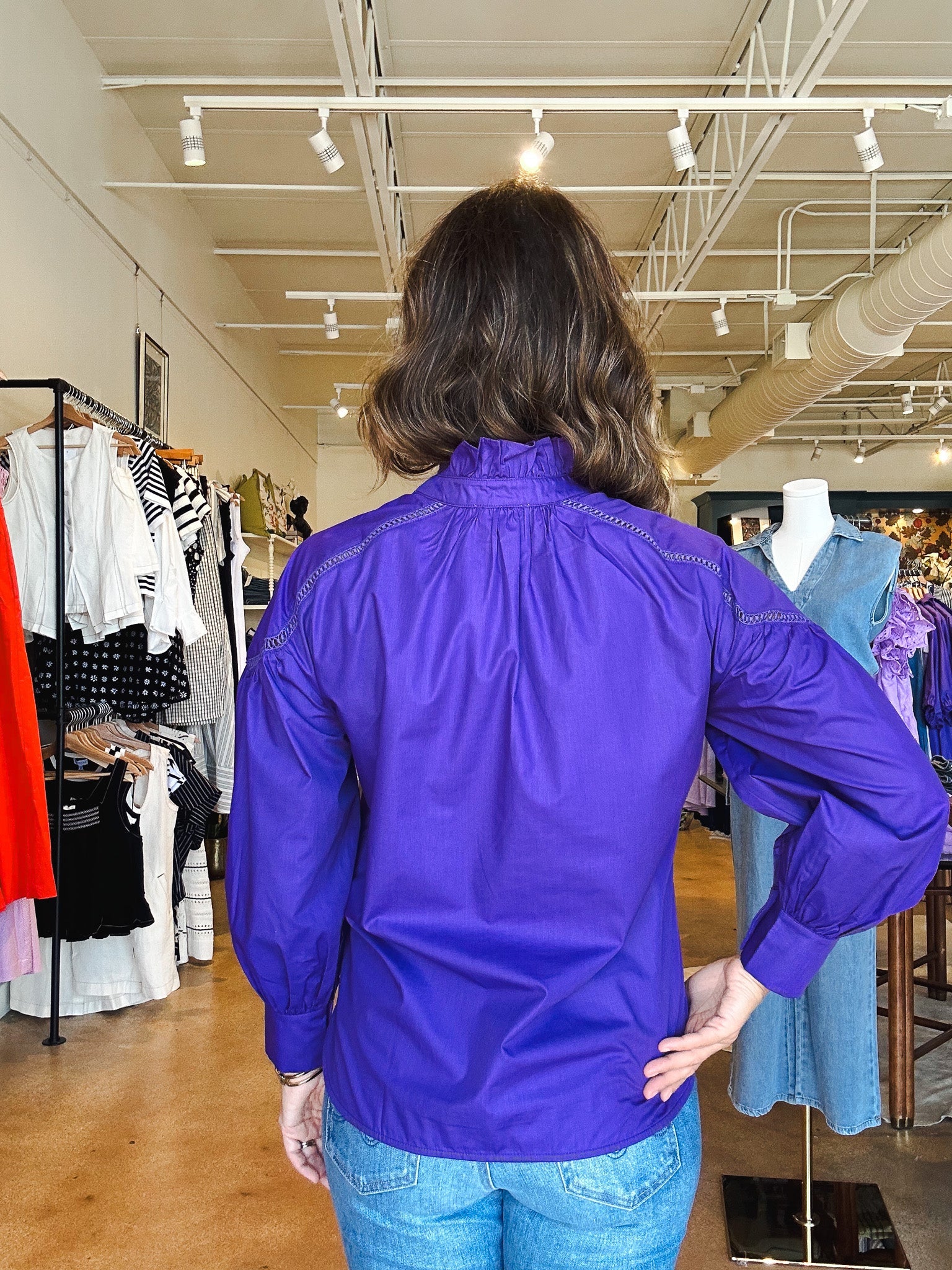 Kate Puff Long Sleeve Blouse - Purple - Elle Maxine