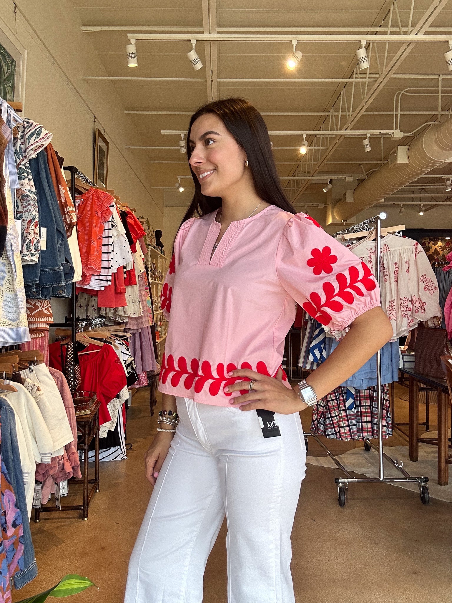 Katie Floral Puff Sleeve Top - Pink - Elle Maxine