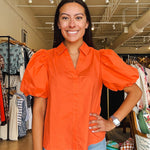 Kelsey Puff Sleeve Top - Orange - Elle Maxine