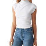Lavali High Neck Ruched Top - White - Elle Maxine