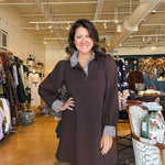 Leslie Stripe Collar Dress - Brown - Elle Maxine