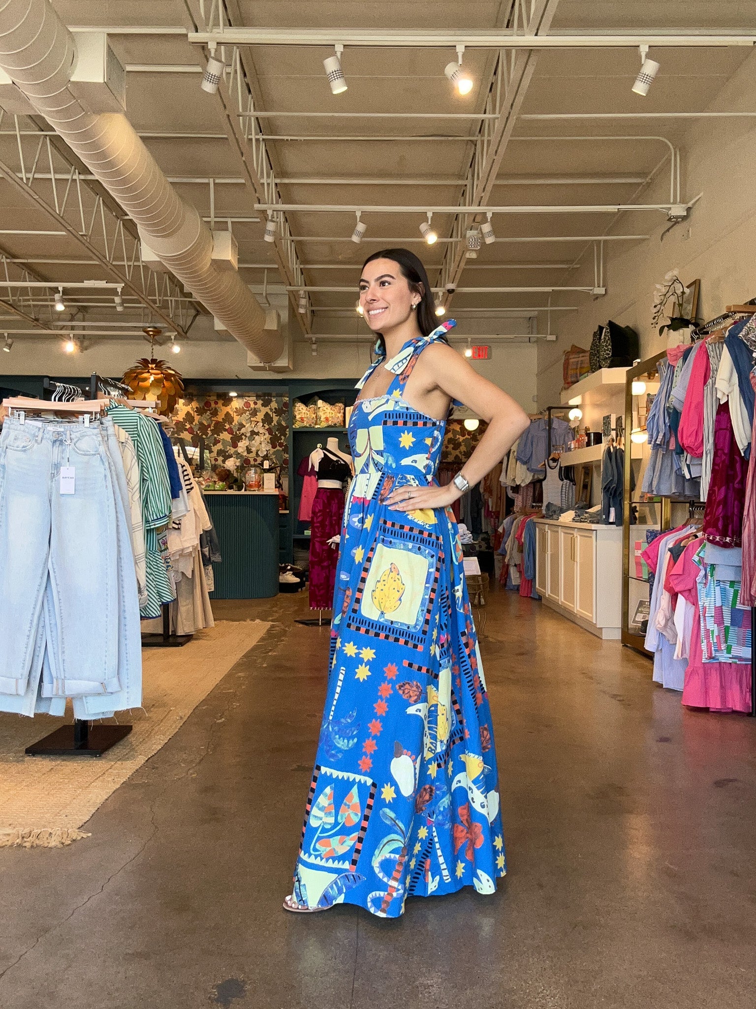 Lila Tie Strap Tropical Maxi Dress - Elle Maxine