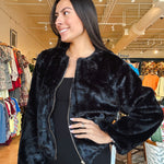 Mica Faux Fur Jacket - Black - Elle Maxine