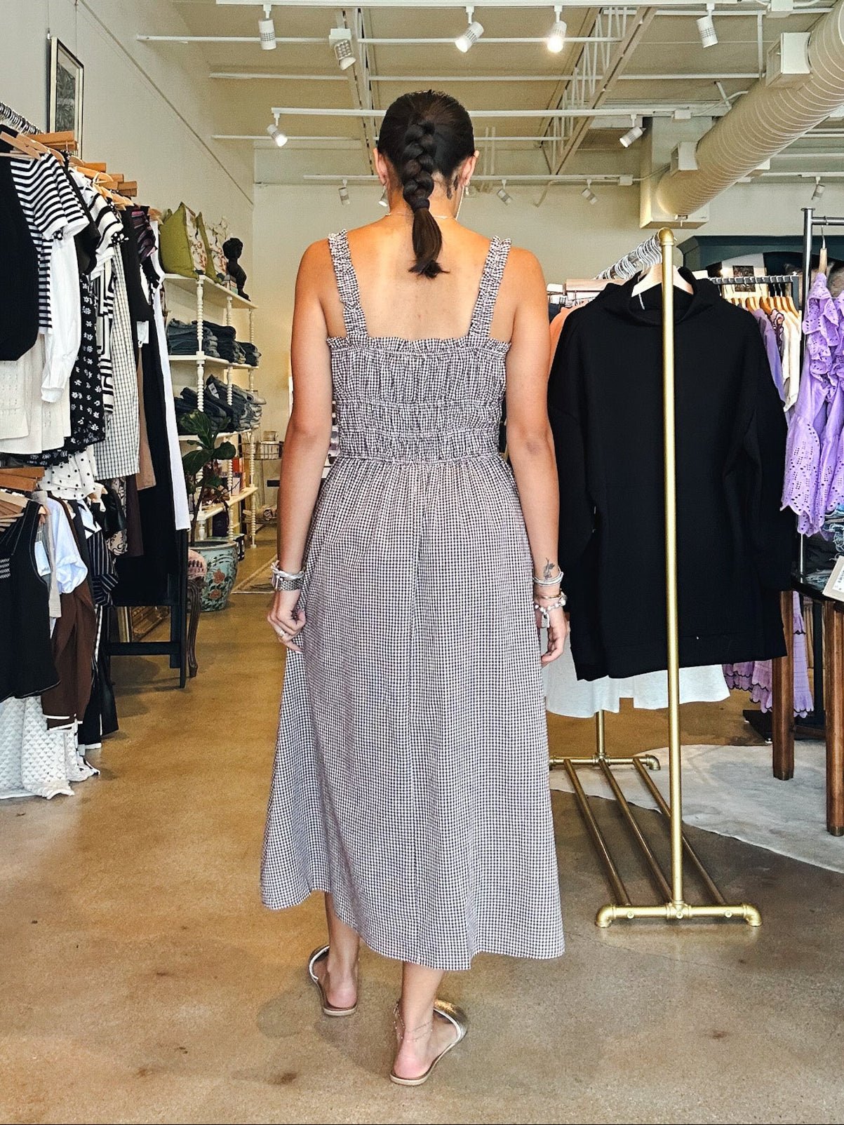 Nadia Gingham Maxi Dress - Brown - Elle Maxine