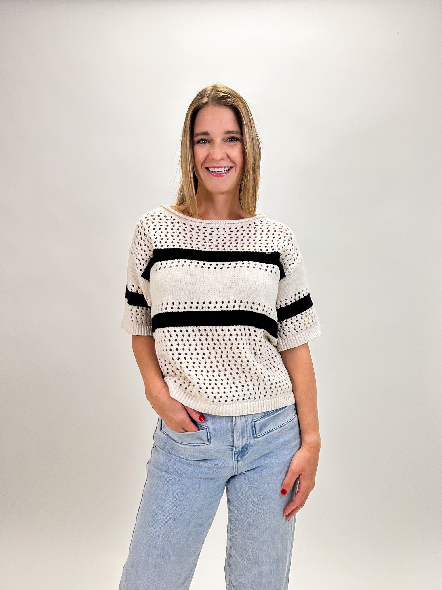 Openwork Knit Tee - Elle Maxine